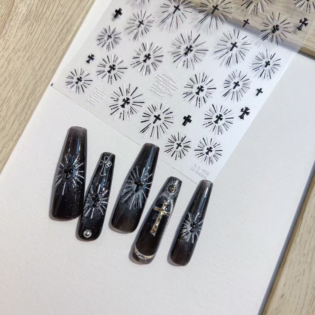 LuLuFun Studio Holy Light Black & White Nail Deco Stickers - 1 Sheet