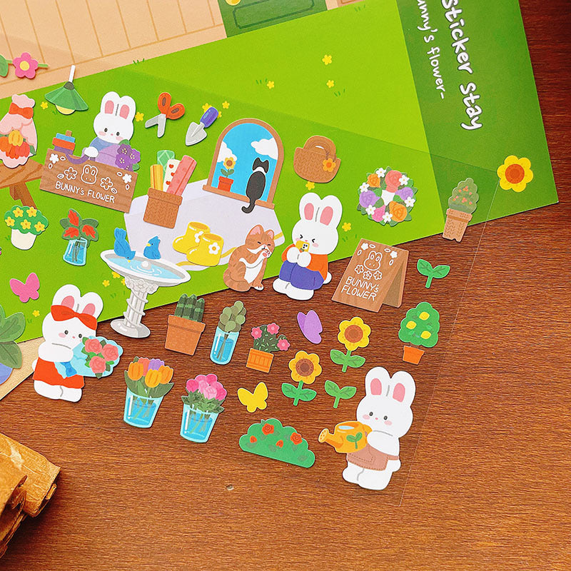 Floral Bunny Decorative Sticker Sheet by LuLuFun Studio – 9.5x16cm