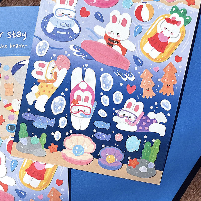 White Rabbit At The Beach Decorative Sticker Sheet by LuLuFun Studio