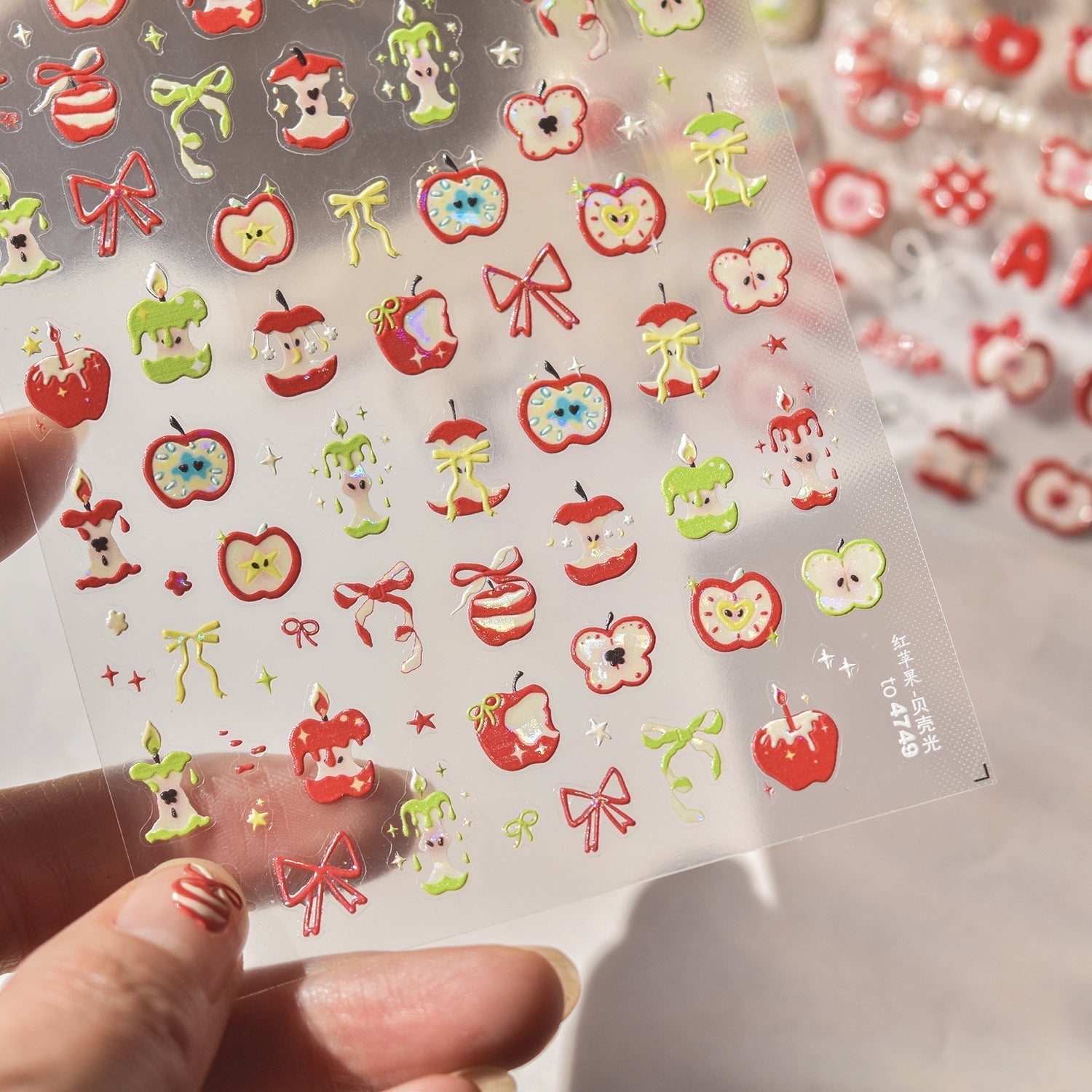 LuLuFun Studio Red Apple 3D Nail Deco Stickers - DIY Nail Art Decals
