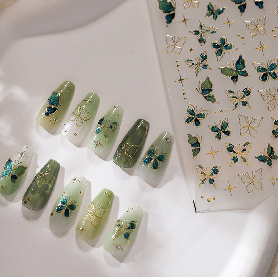 LuLuFun Studio Vintage Green Butterfly Nail Deco Stickers - 1 Sheet