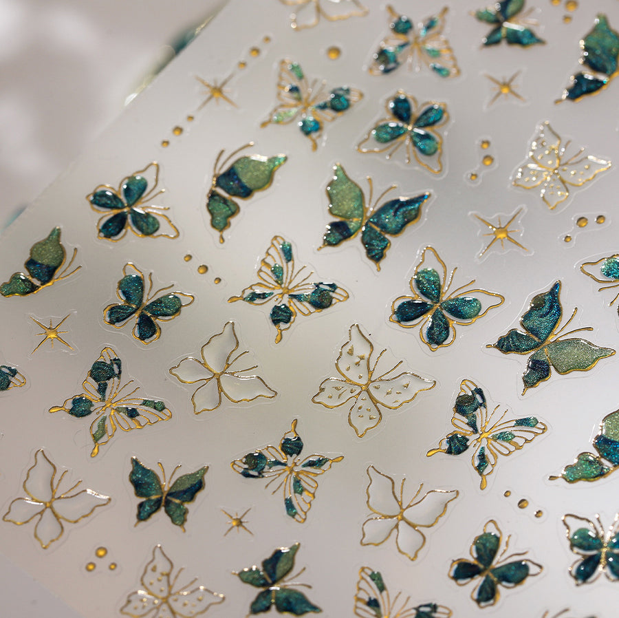 LuLuFun Studio Vintage Green Butterfly Nail Deco Stickers - 1 Sheet