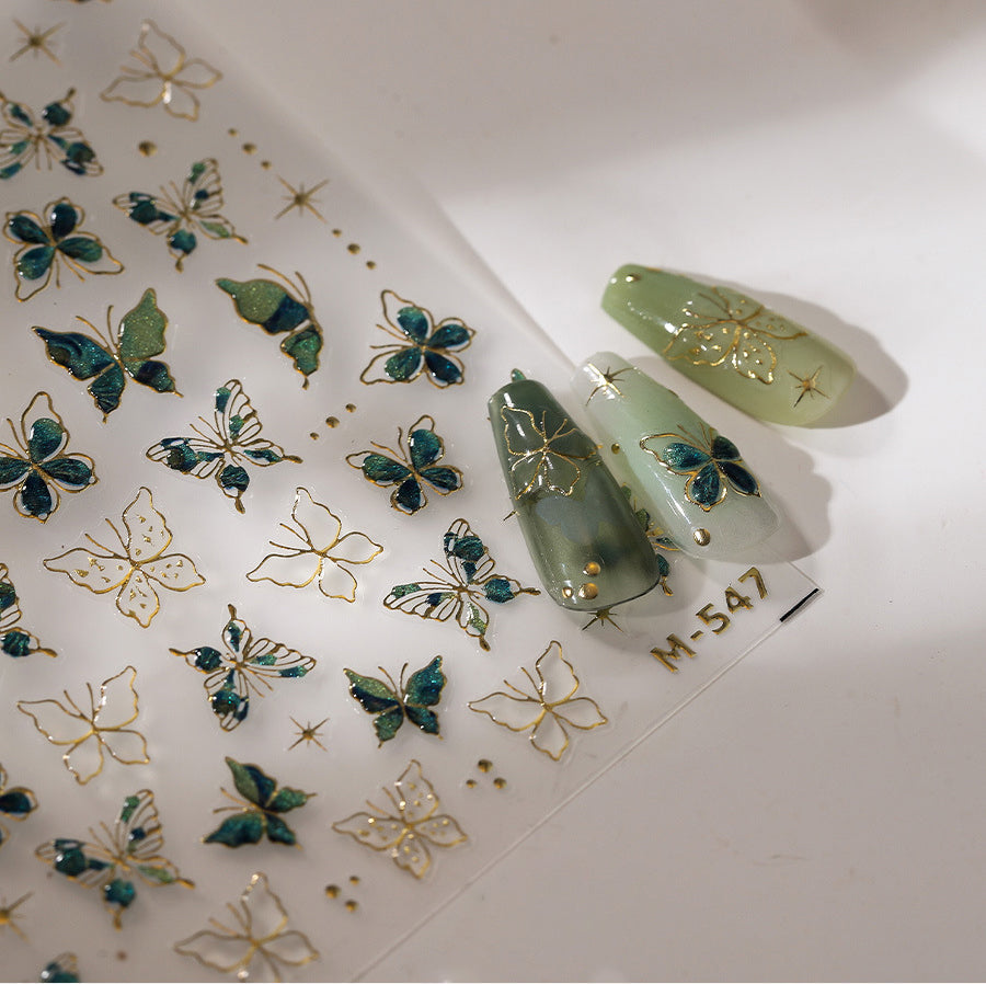LuLuFun Studio Vintage Green Butterfly Nail Deco Stickers - 1 Sheet