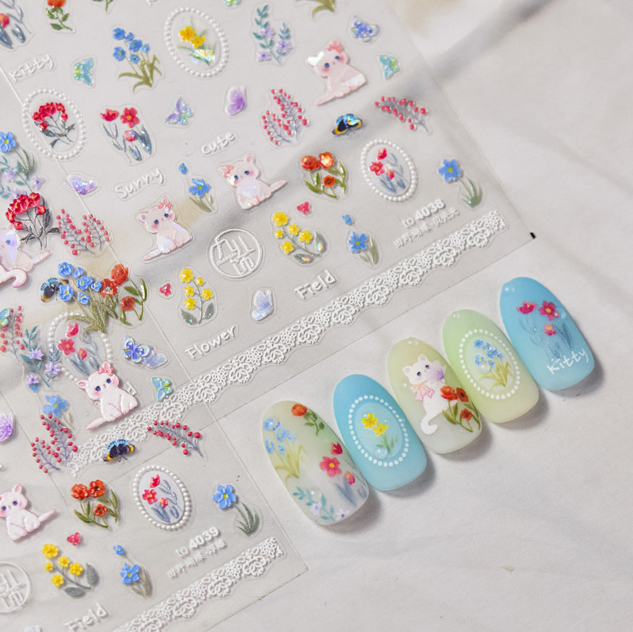 LuLuFun Studio Kitty Garden Nail Deco Stickers – DIY Manicure Decals