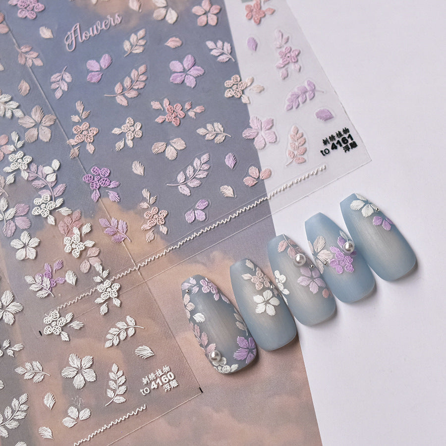 LuLuFun Studio Embroidery Plant Nail Deco Stickers - Floral Nail Art