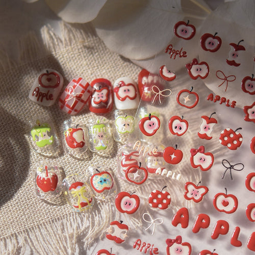 LuLuFun Studio Red Apple 3D Nail Deco Stickers - DIY Nail Art Decals