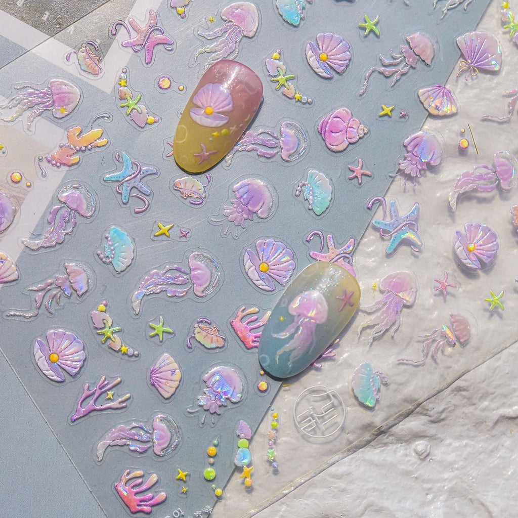 LuLuFun Studio Bubble Jellyfish Nail Art Stickers - Ultra-Thin Decals
