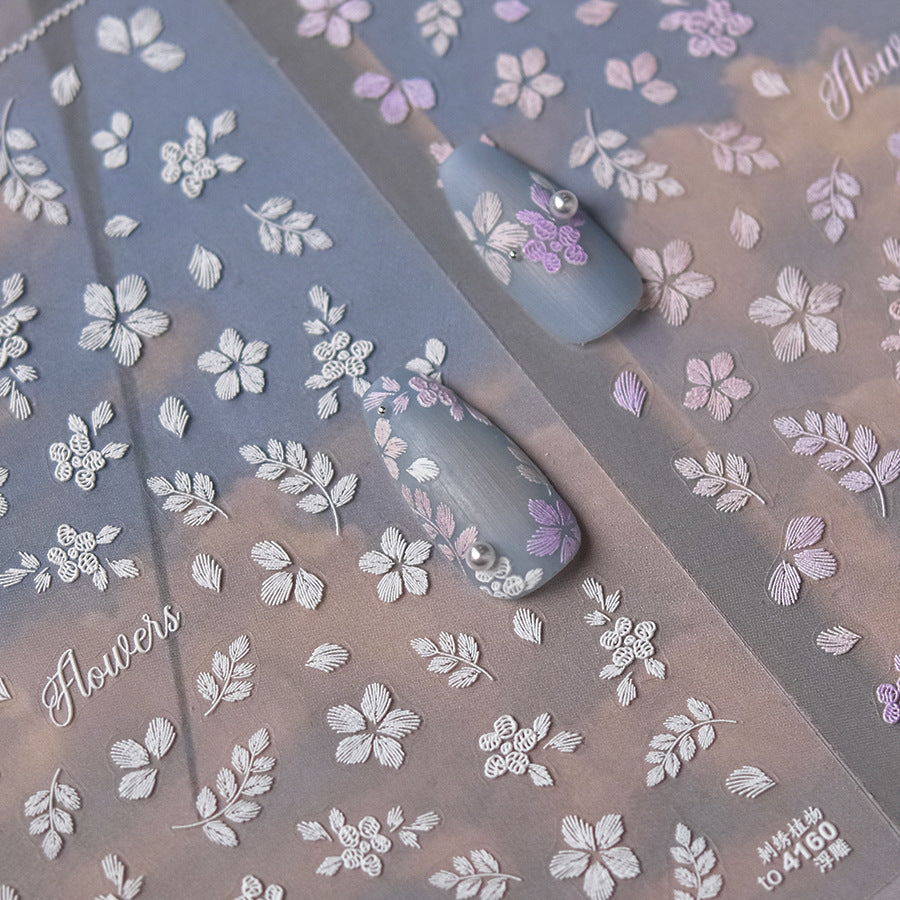 LuLuFun Studio Embroidery Plant Nail Deco Stickers - Floral Nail Art
