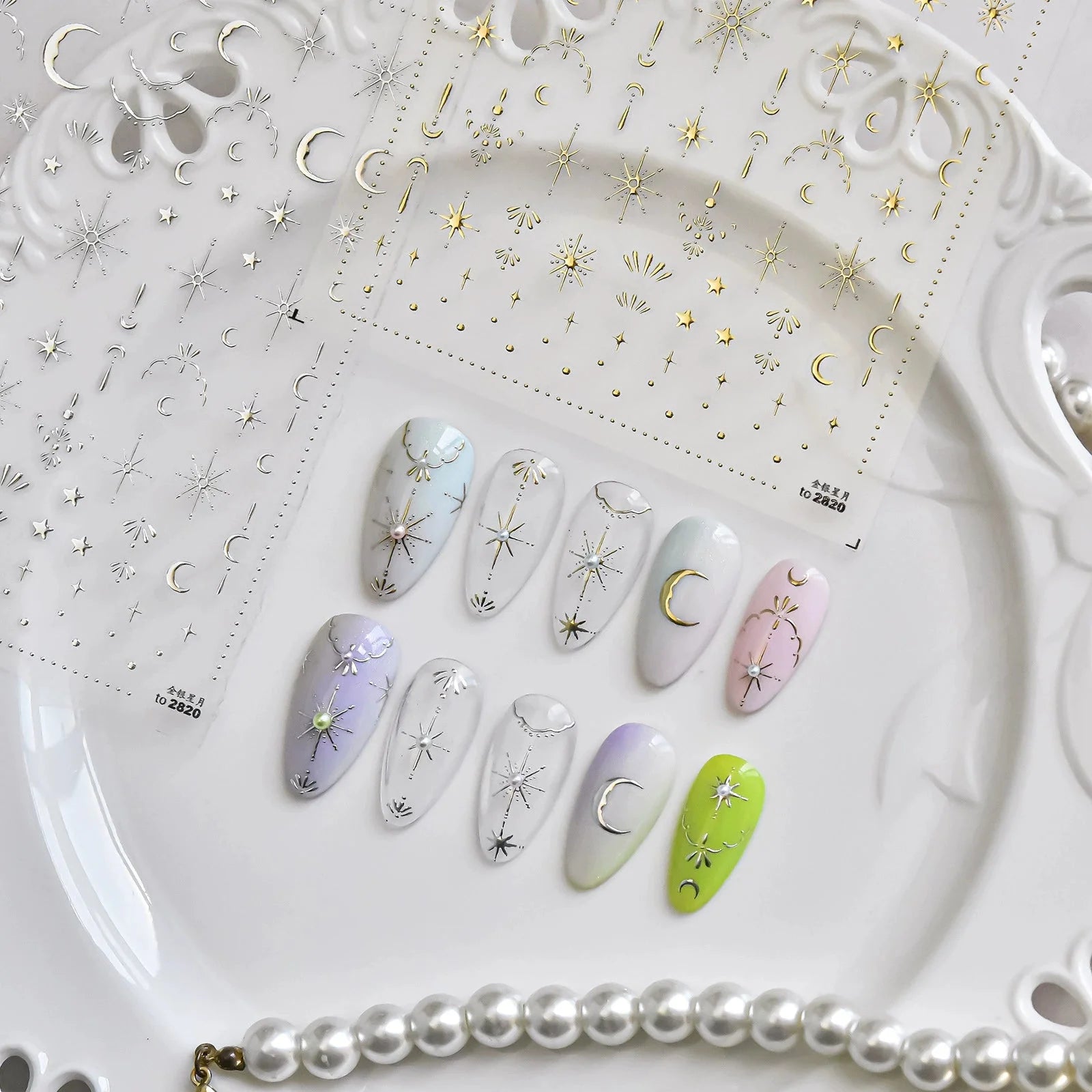 LuLuFun Studio Moon and Star Nail Deco Stickers - Gold & Silver Art