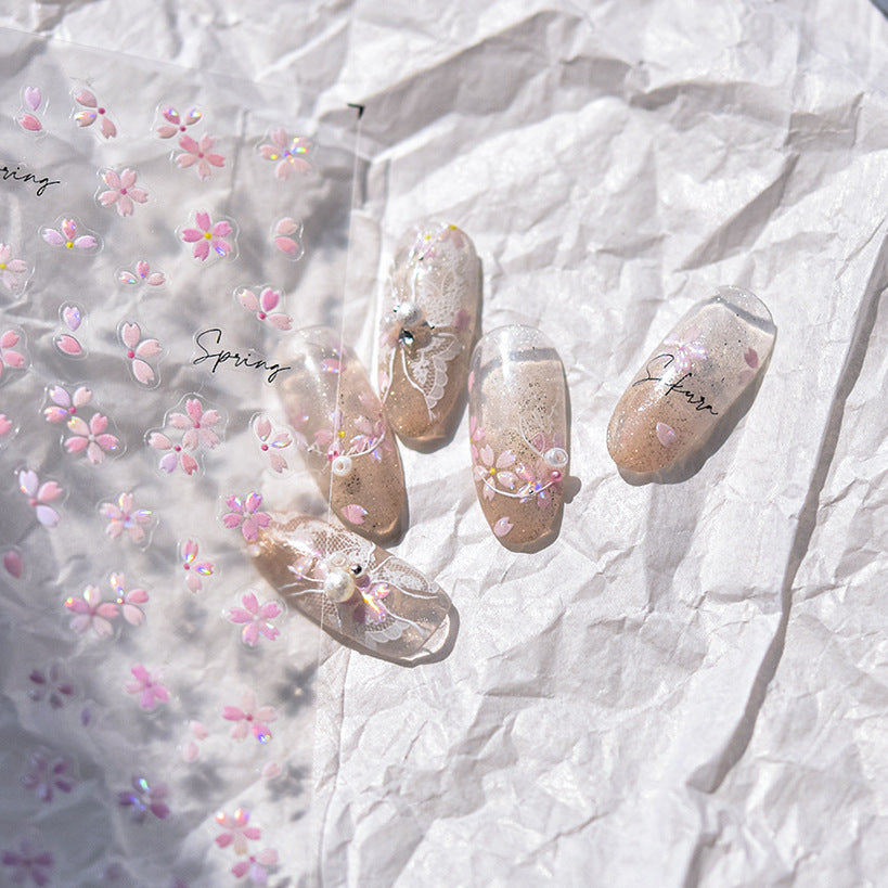 LuLuFun Studio Pink Cherry Blossom Nail Art Stickers - Floral Decals