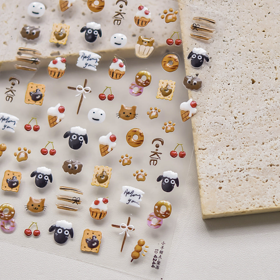 Sheep and Cherry Nail Deco Stickers - LuLuFun Studio Art Decals