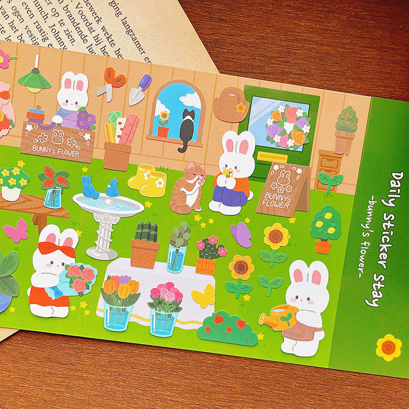 Floral Bunny Decorative Sticker Sheet by LuLuFun Studio – 9.5x16cm