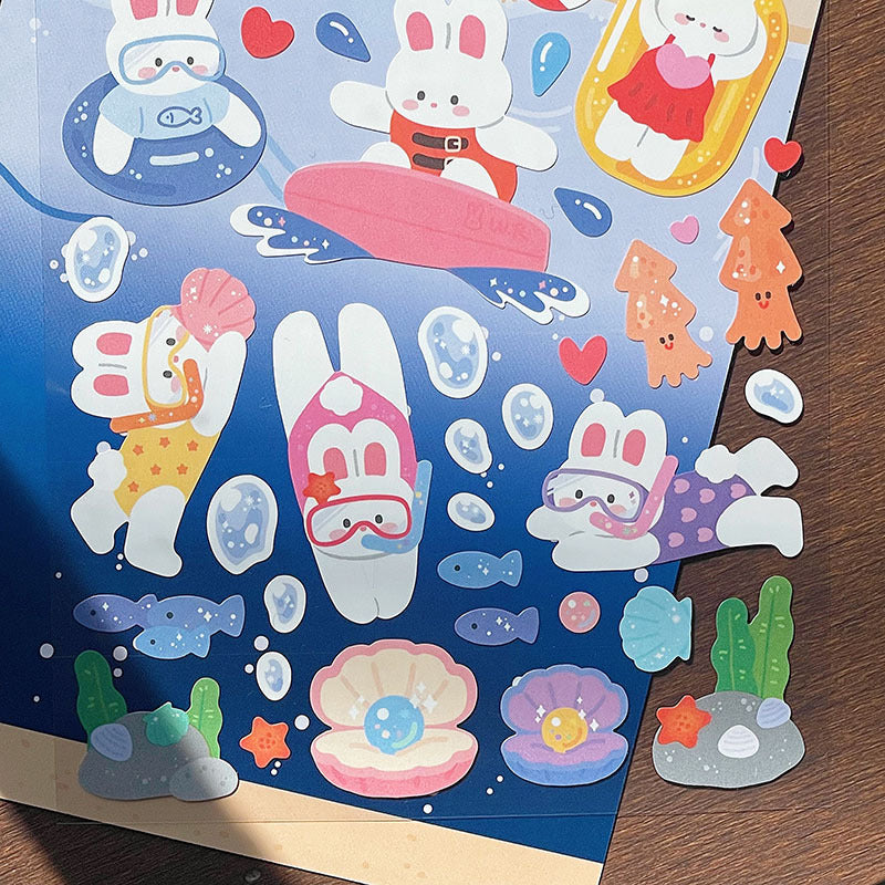 White Rabbit At The Beach Decorative Sticker Sheet by LuLuFun Studio