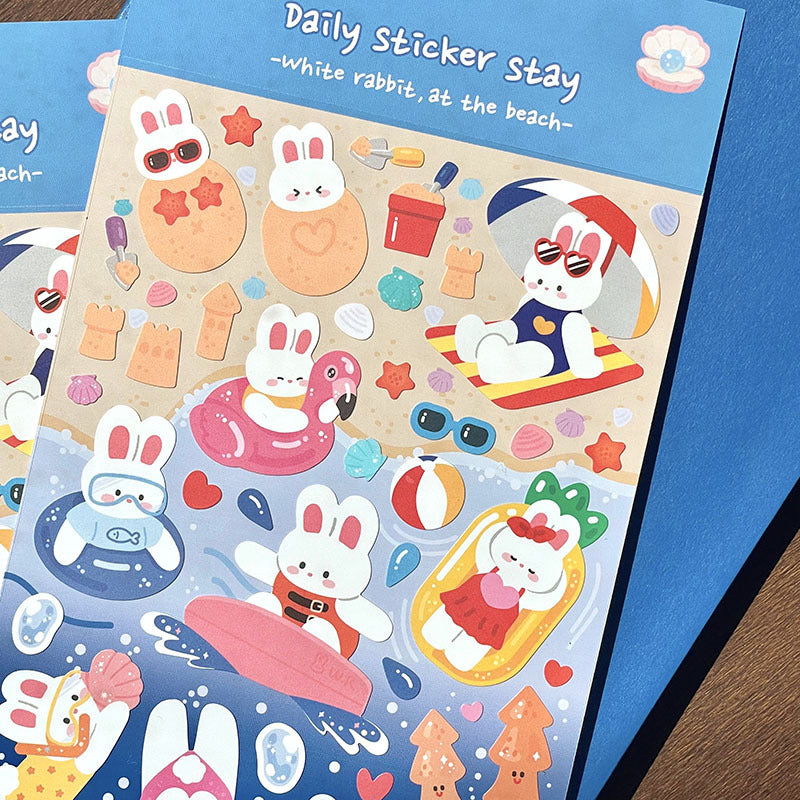 White Rabbit At The Beach Decorative Sticker Sheet by LuLuFun Studio