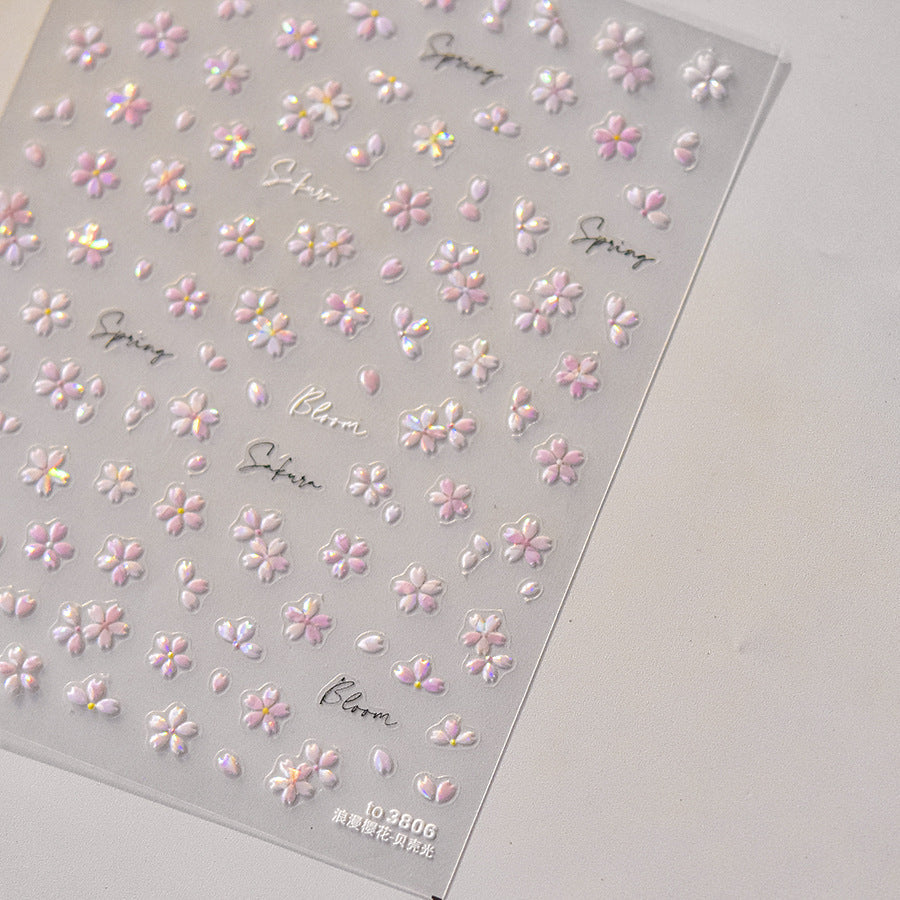 LuLuFun Studio Pink Cherry Blossom Nail Art Stickers - Floral Decals