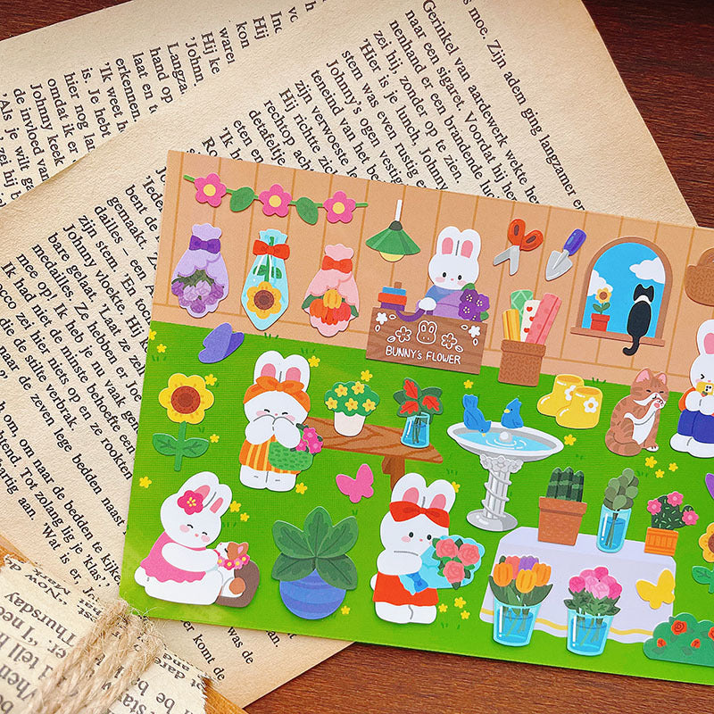 Floral Bunny Decorative Sticker Sheet by LuLuFun Studio – 9.5x16cm