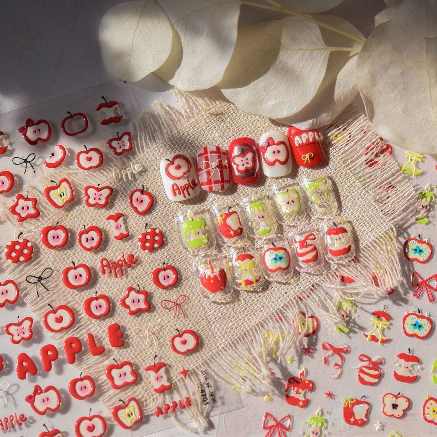 LuLuFun Studio Red Apple 3D Nail Deco Stickers - DIY Nail Art Decals