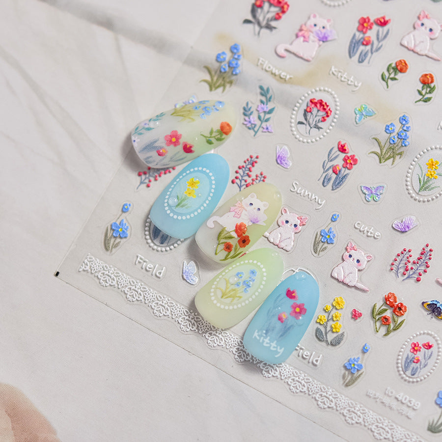 LuLuFun Studio Kitty Garden Nail Deco Stickers – DIY Manicure Decals