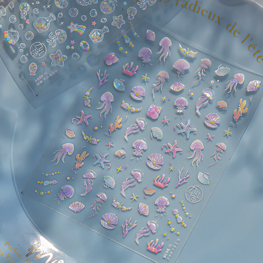 LuLuFun Studio Bubble Jellyfish Nail Art Stickers - Ultra-Thin Decals