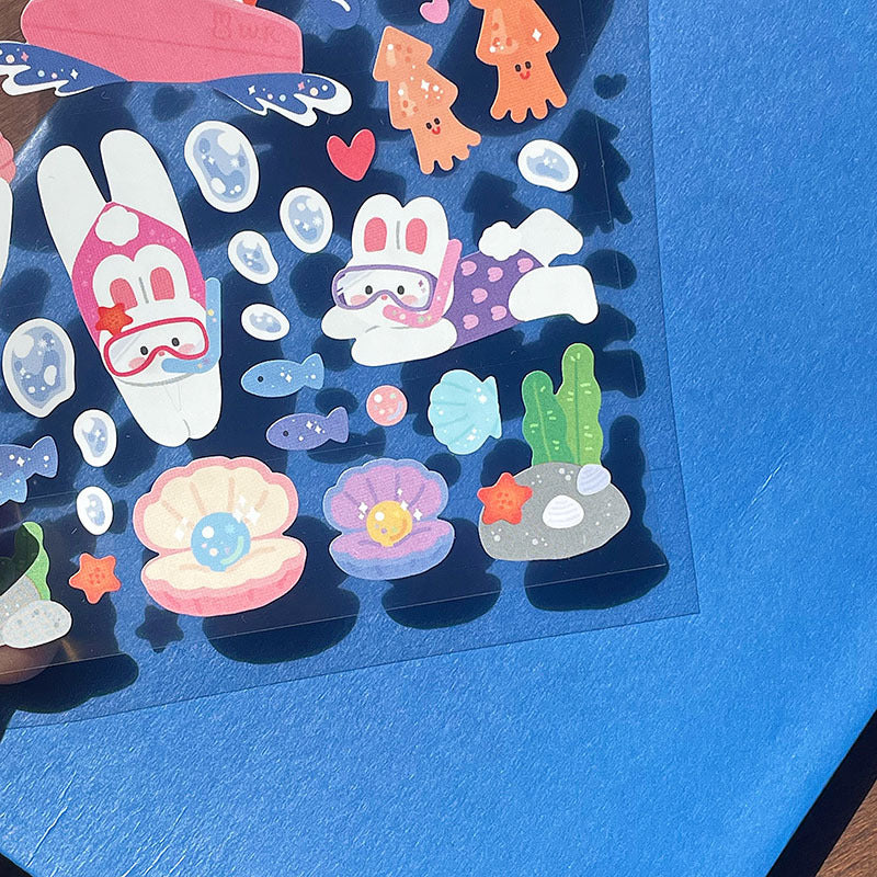White Rabbit At The Beach Decorative Sticker Sheet by LuLuFun Studio