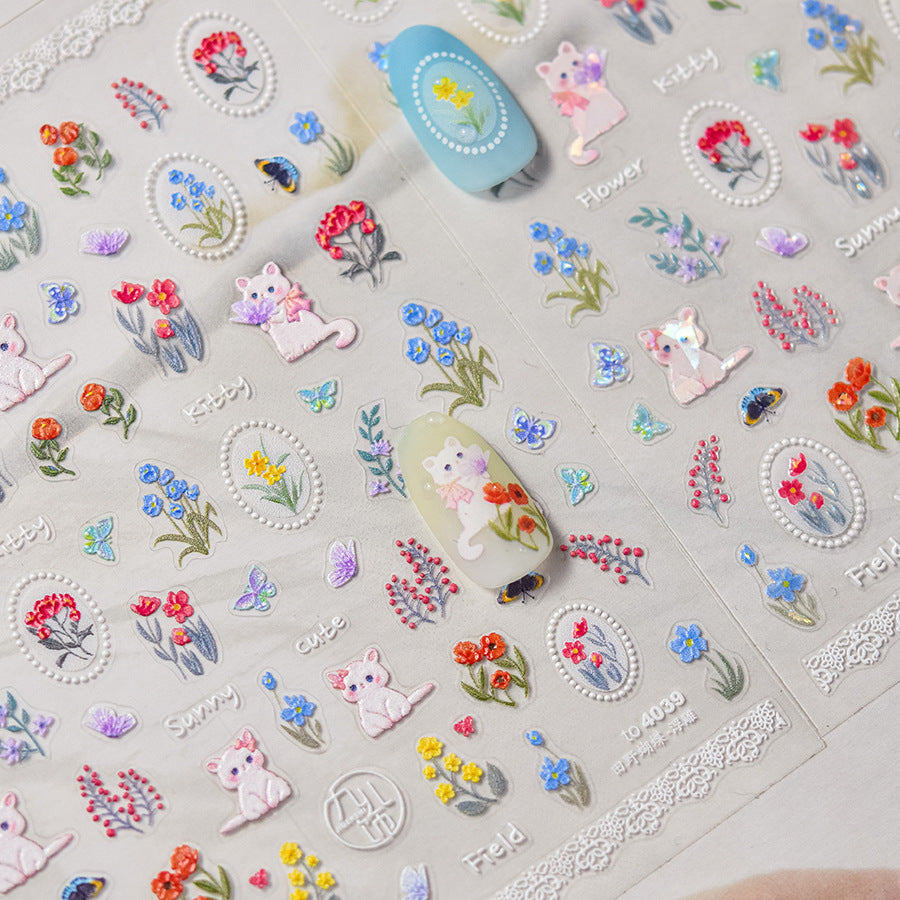 LuLuFun Studio Kitty Garden Nail Deco Stickers – DIY Manicure Decals