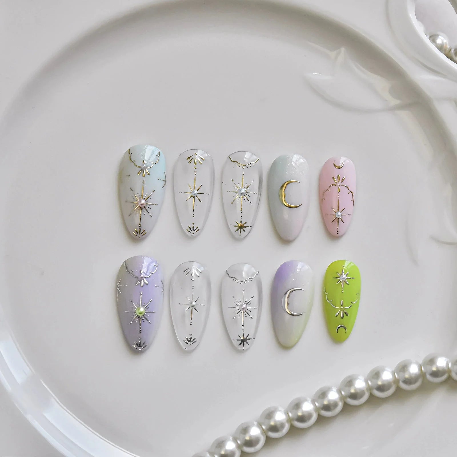LuLuFun Studio Moon and Star Nail Deco Stickers - Gold & Silver Art