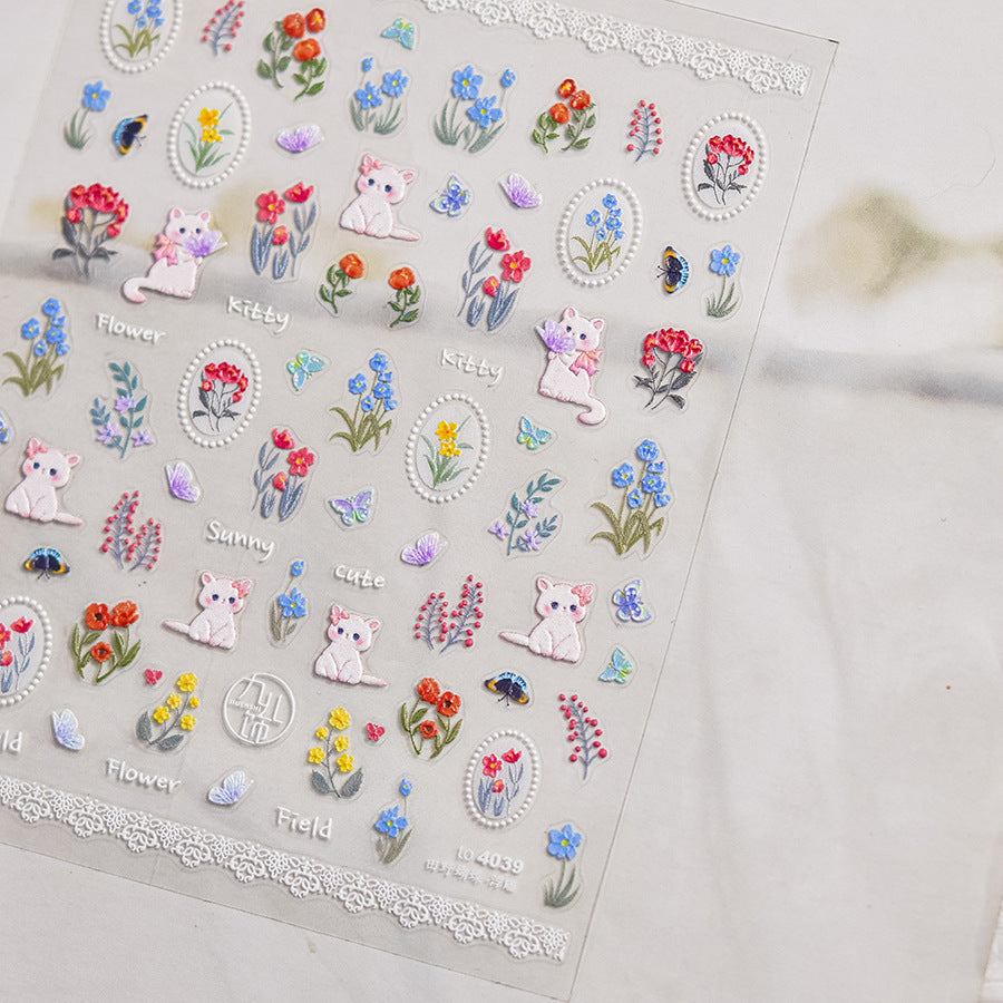 LuLuFun Studio Kitty Garden Nail Deco Stickers – DIY Manicure Decals