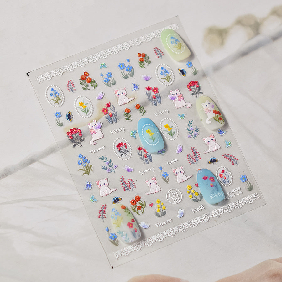 LuLuFun Studio Kitty Garden Nail Deco Stickers – DIY Manicure Decals