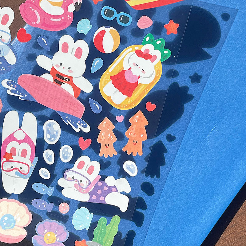 White Rabbit At The Beach Decorative Sticker Sheet by LuLuFun Studio