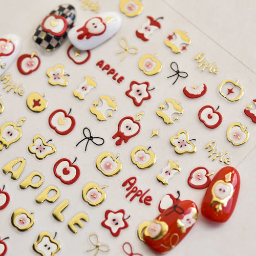 LuLuFun Studio Red Apple 3D Nail Deco Stickers - DIY Nail Art Decals
