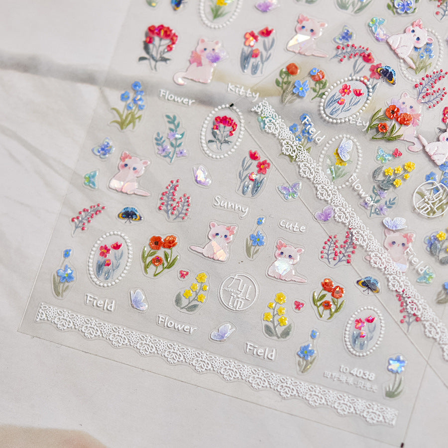 LuLuFun Studio Kitty Garden Nail Deco Stickers – DIY Manicure Decals