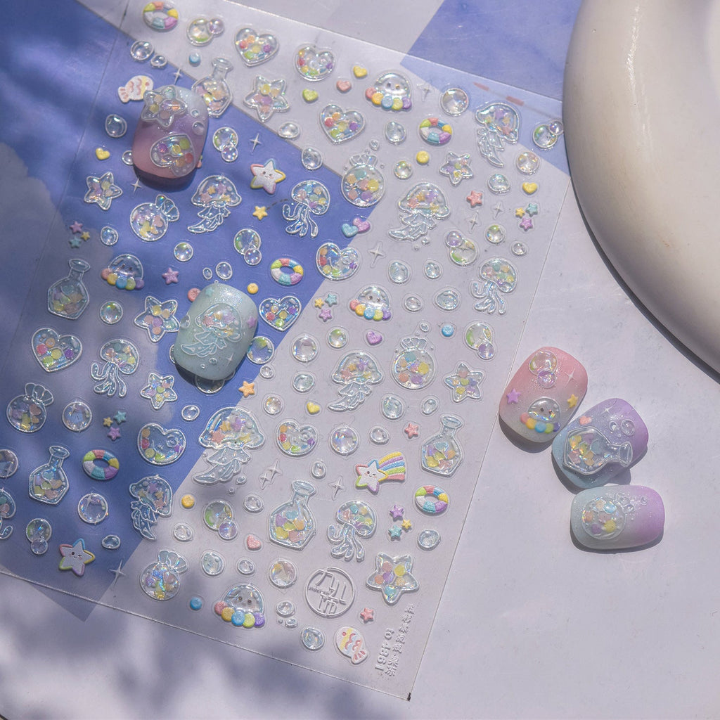 LuLuFun Studio Bubble Jellyfish Nail Art Stickers - Ultra-Thin Decals