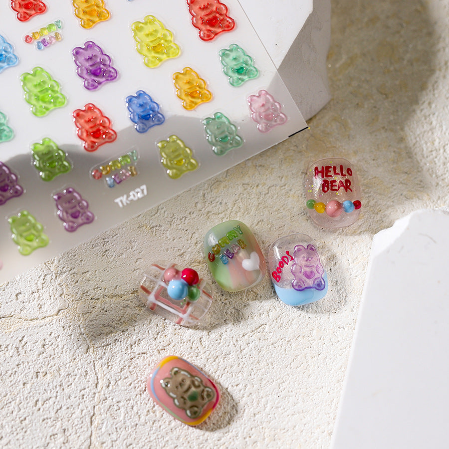 LuLuFun Studio Candy Bear Jelly Nail Deco Stickers - DIY Nail Art Decals