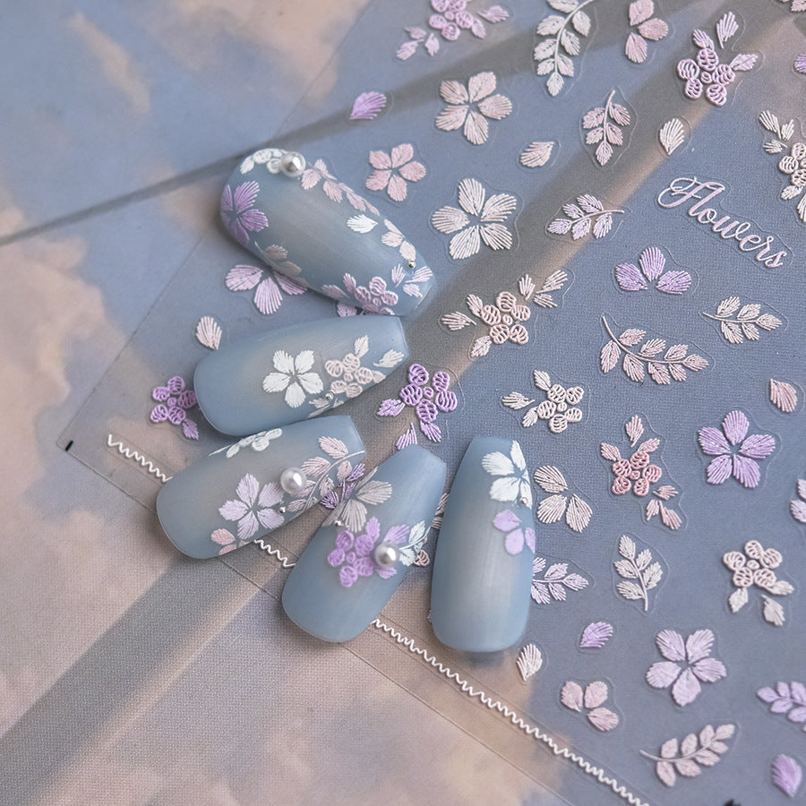 LuLuFun Studio Embroidery Plant Nail Deco Stickers - Floral Nail Art