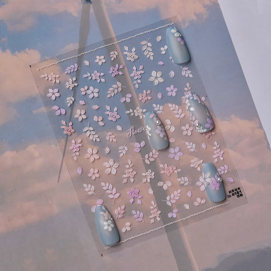 LuLuFun Studio Embroidery Plant Nail Deco Stickers - Floral Nail Art