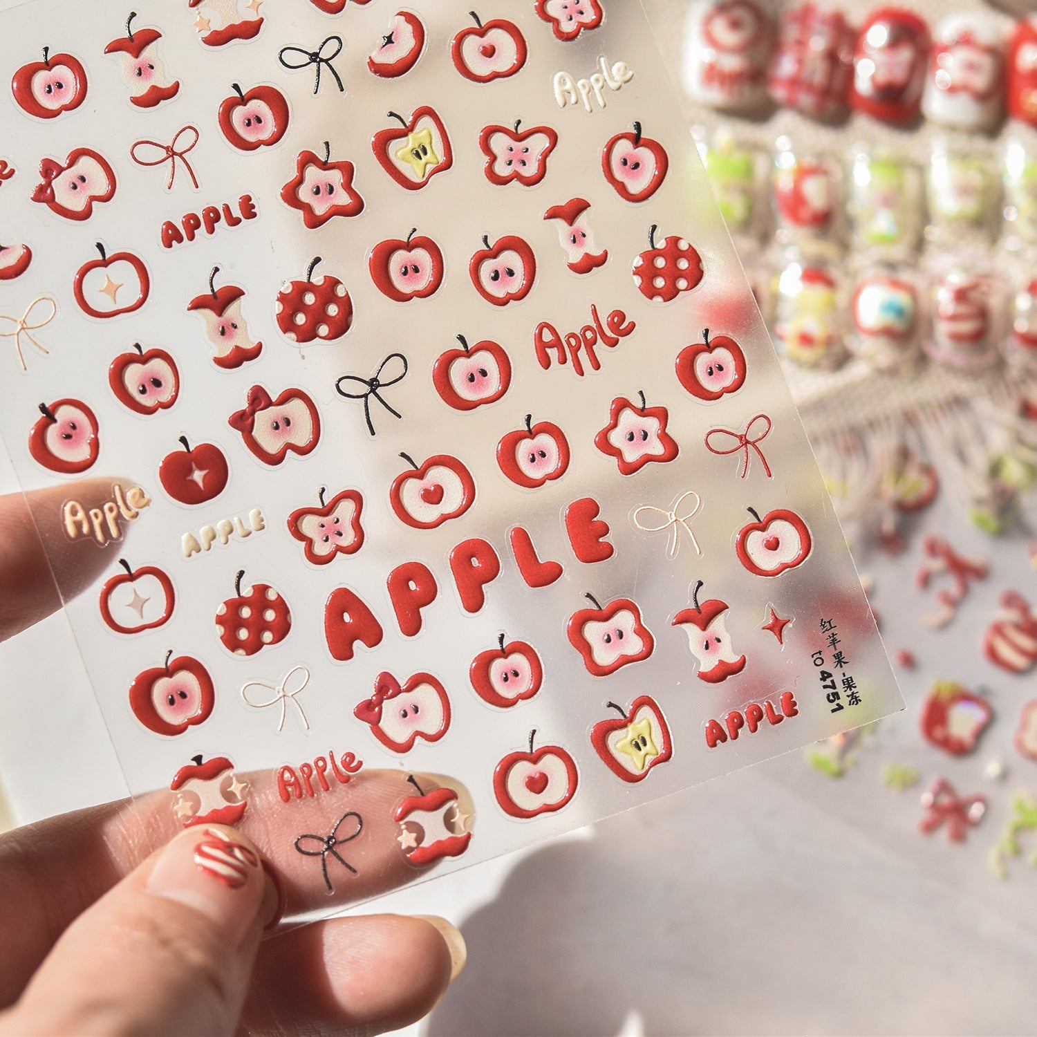 LuLuFun Studio Red Apple 3D Nail Deco Stickers - DIY Nail Art Decals