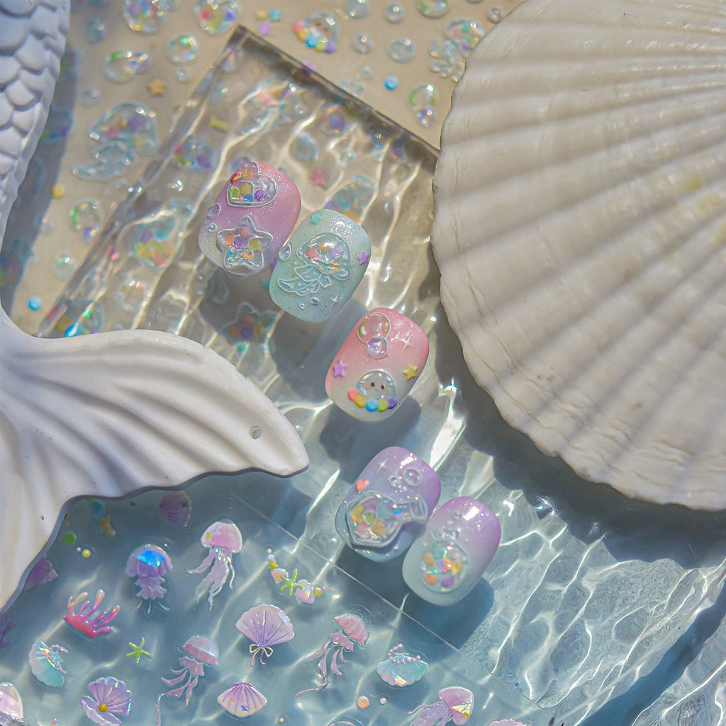 LuLuFun Studio Bubble Jellyfish Nail Art Stickers - Ultra-Thin Decals