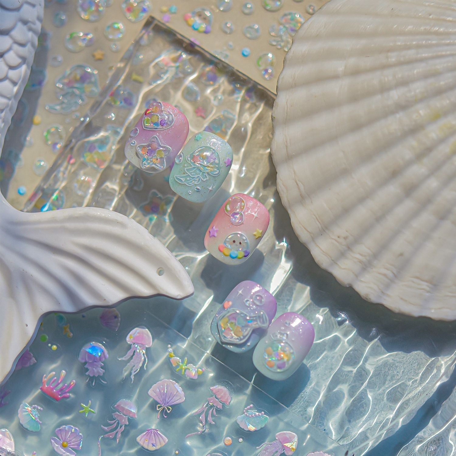 LuLuFun Studio Bubble Jellyfish Nail Art Stickers - Ultra-Thin Decals