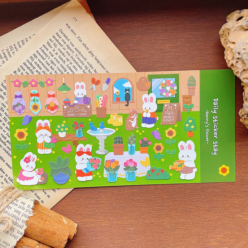 Floral Bunny Decorative Sticker Sheet by LuLuFun Studio – 9.5x16cm