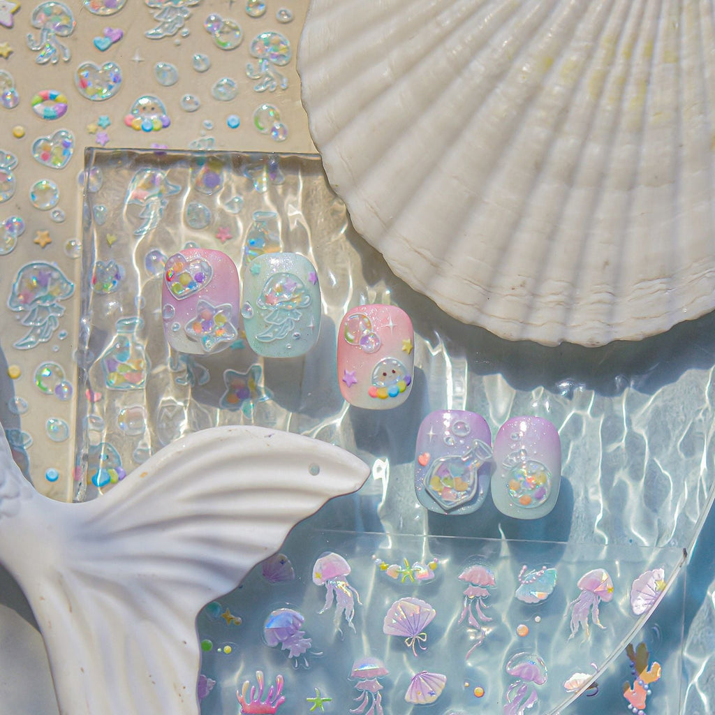 LuLuFun Studio Bubble Jellyfish Nail Art Stickers - Ultra-Thin Decals