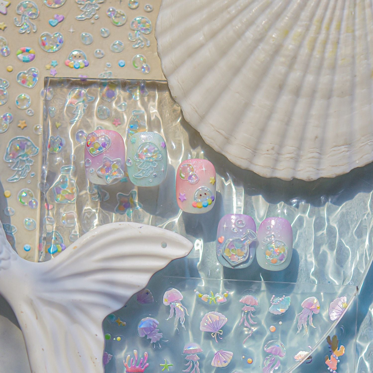 LuLuFun Studio Bubble Jellyfish Nail Art Stickers - Ultra-Thin Decals