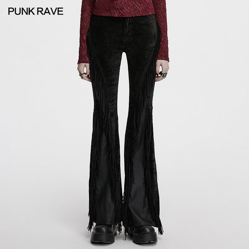 Punk Rave Morrigan Wasteland Tassel Goth Flare Trousers - Black