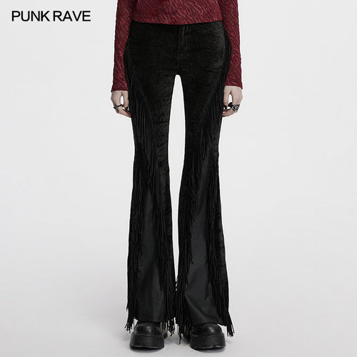 Punk Rave Morrigan Wasteland Tassel Goth Flare Trousers - Black