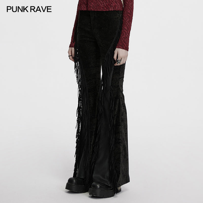 Punk Rave Morrigan Wasteland Tassel Goth Flare Trousers - Black