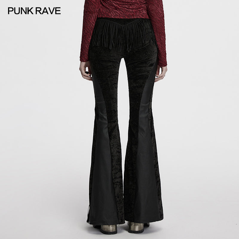 Punk Rave Morrigan Wasteland Tassel Goth Flare Trousers - Black