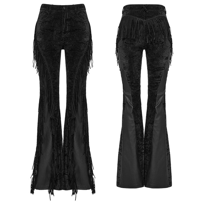 Punk Rave Morrigan Wasteland Tassel Goth Flare Trousers - Black
