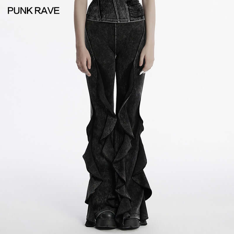 Punk Rave Breen Wasteland Bell Flared Trousers – Distressed Cotton