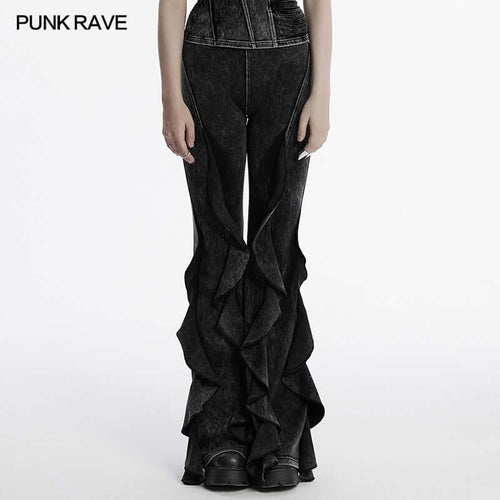 Punk Rave Breen Wasteland Bell Flared Trousers – Distressed Cotton