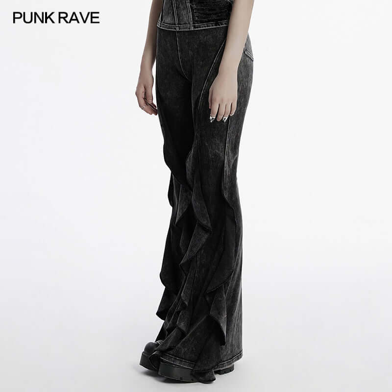 Punk Rave Breen Wasteland Bell Flared Trousers – Distressed Cotton