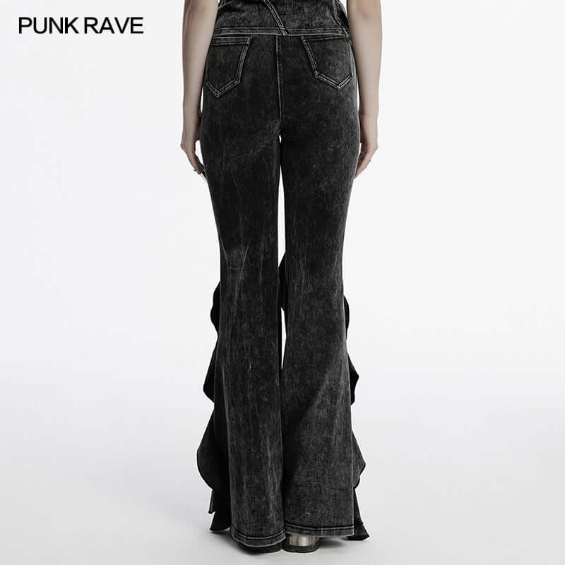 Punk Rave Breen Wasteland Bell Flared Trousers – Distressed Cotton